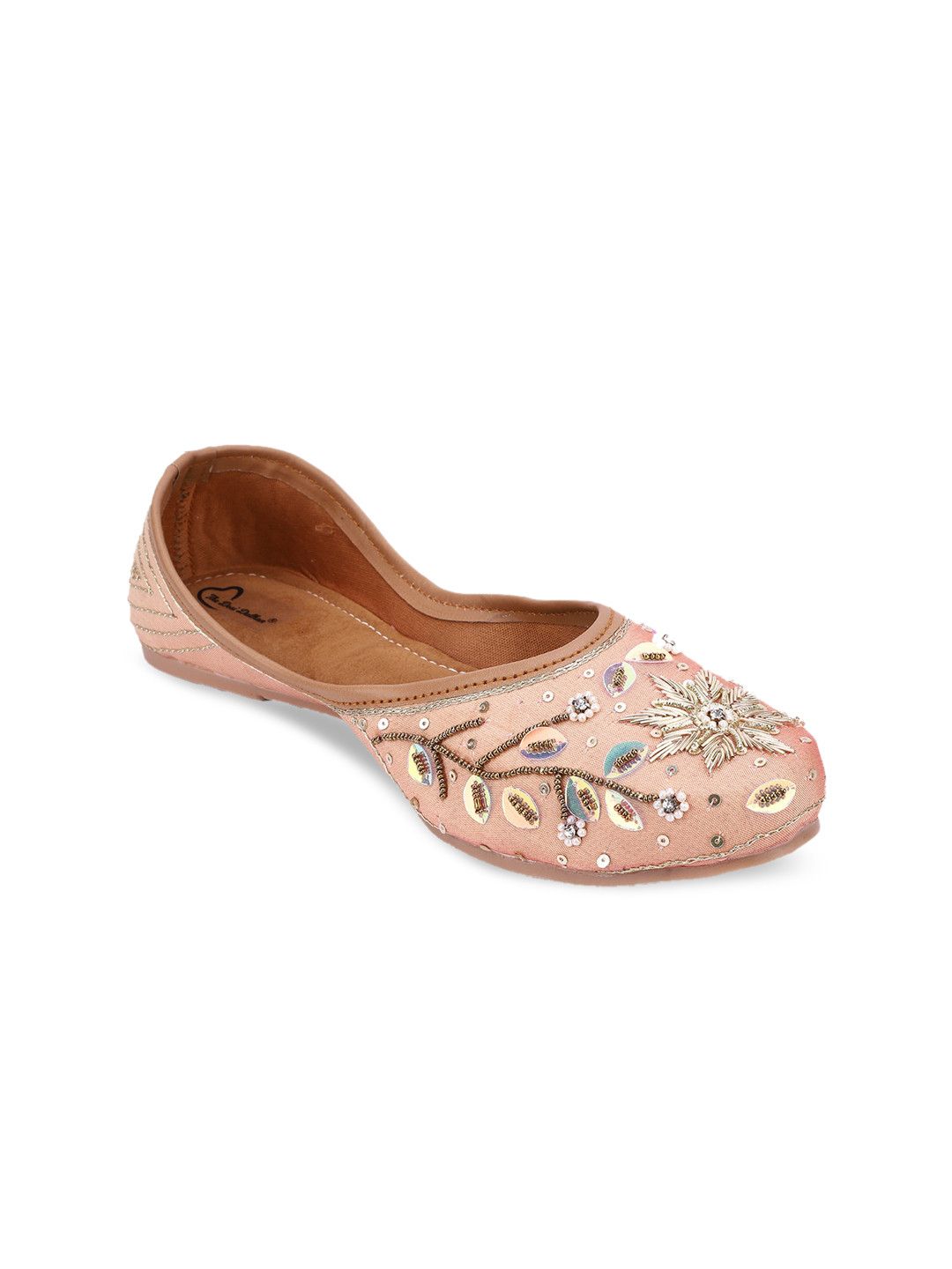 

The Desi Dulhan Women Peach & Gold Embellished Mojaris Flats