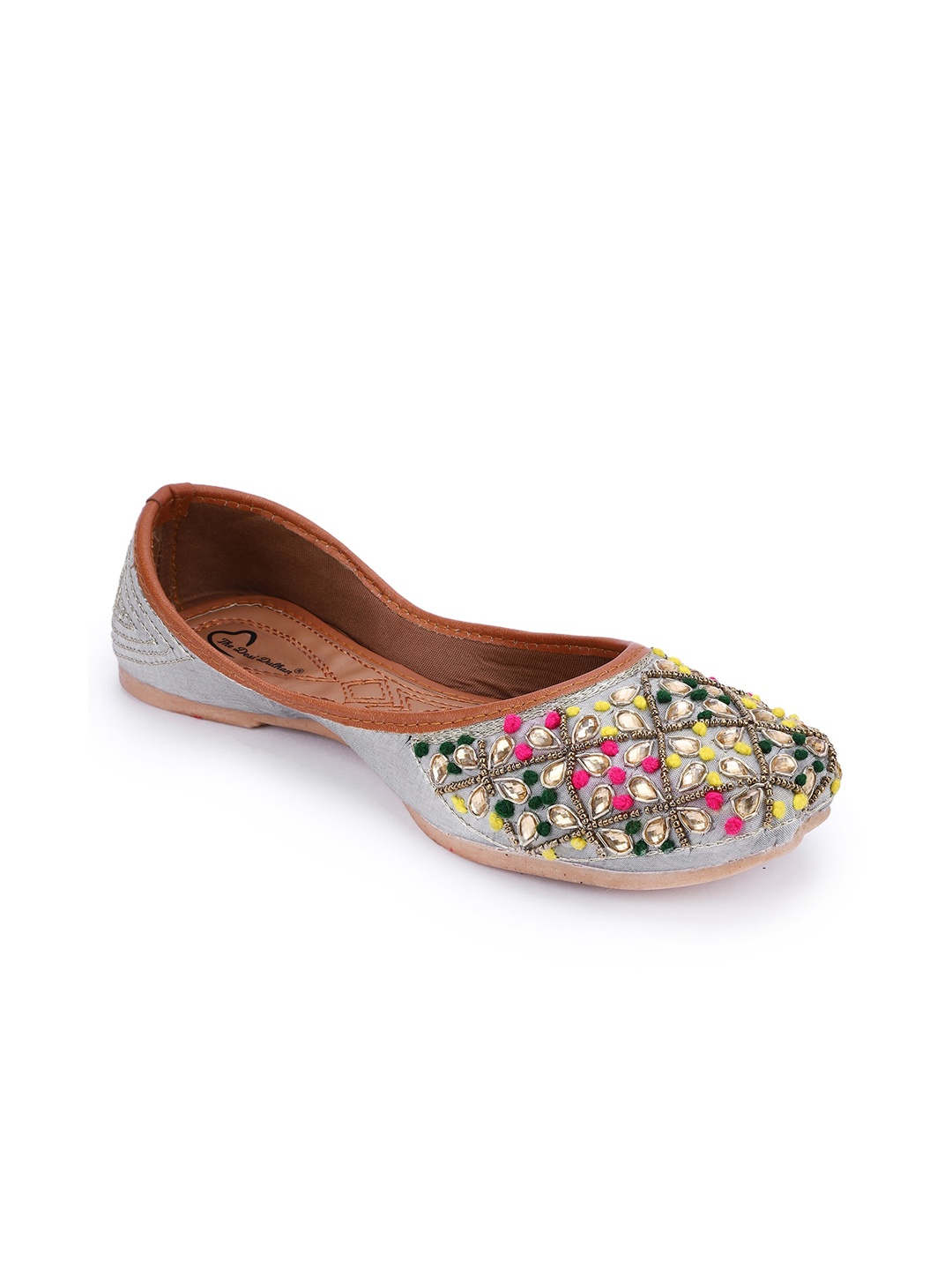 

The Desi Dulhan Women Grey & Green Embellished Ethnic Ballerinas Flats