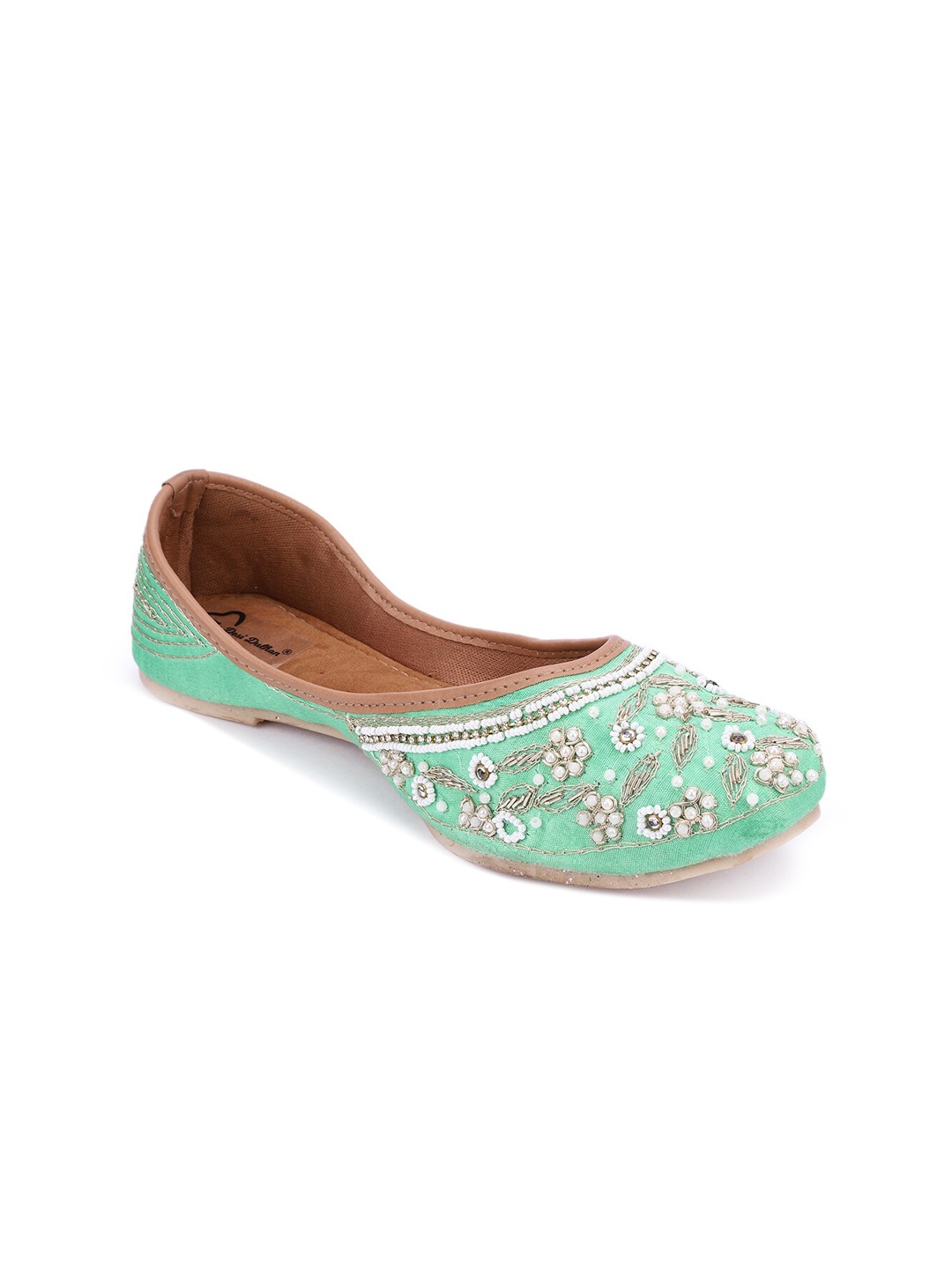 

The Desi Dulhan Women Green Embellished Mojaris Flats