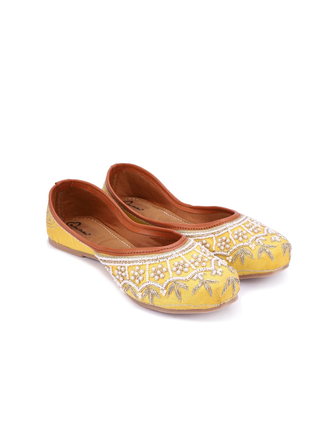 

The Desi Dulhan Women Yellow Embellished Mojaris Flats
