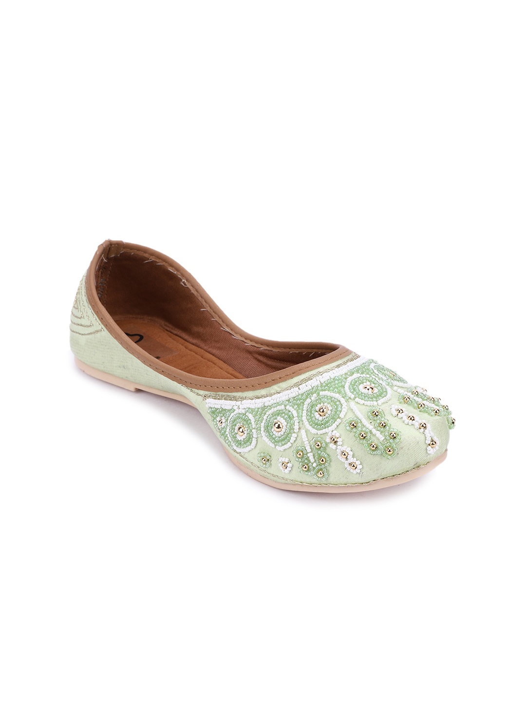 

The Desi Dulhan Women Green Embellished Mojaris Flats