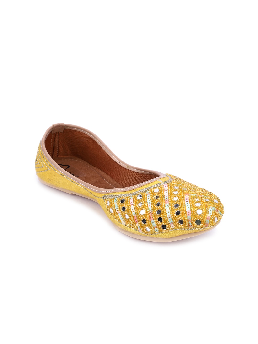 

The Desi Dulhan Women Yellow Embellished Mojaris Flats