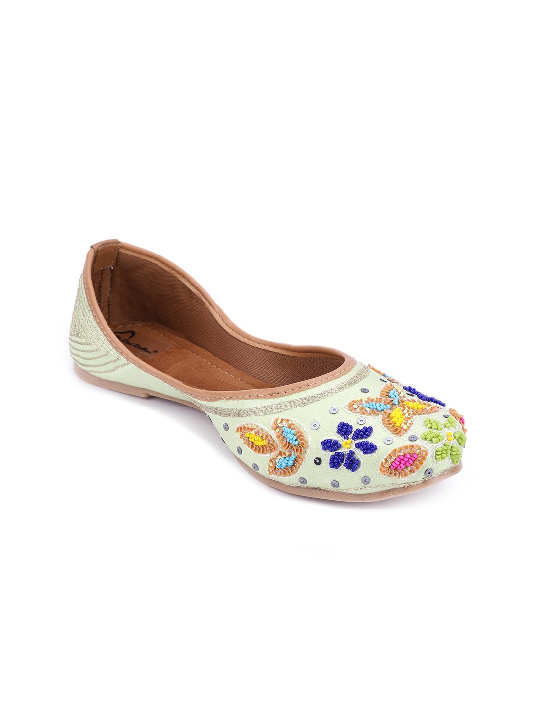 

The Desi Dulhan Women Sea Green Embellished Mojaris Flats