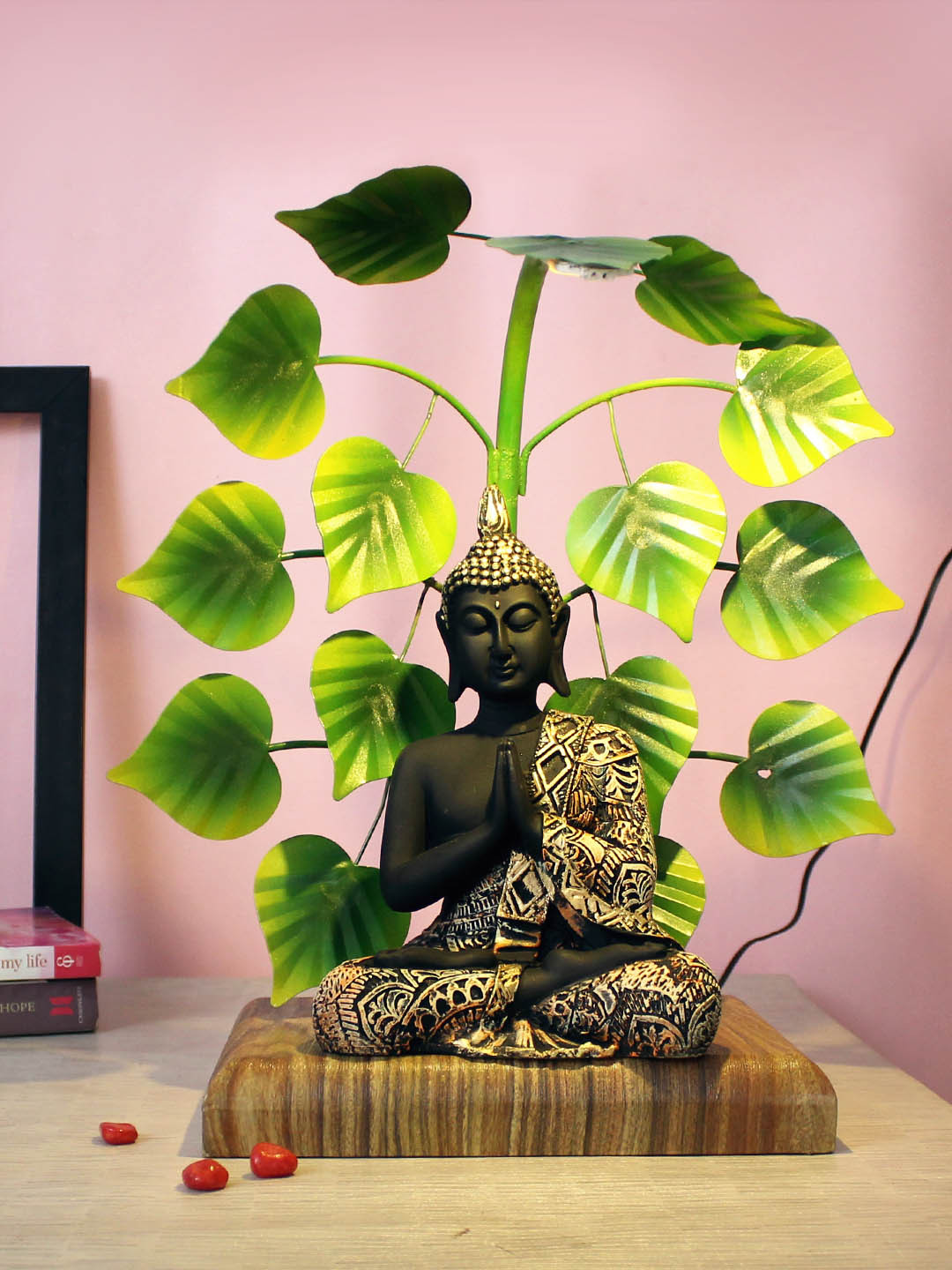 

TIED RIBBONS Black Buddha Idol Statue with Tree & Led Light Showpiece
