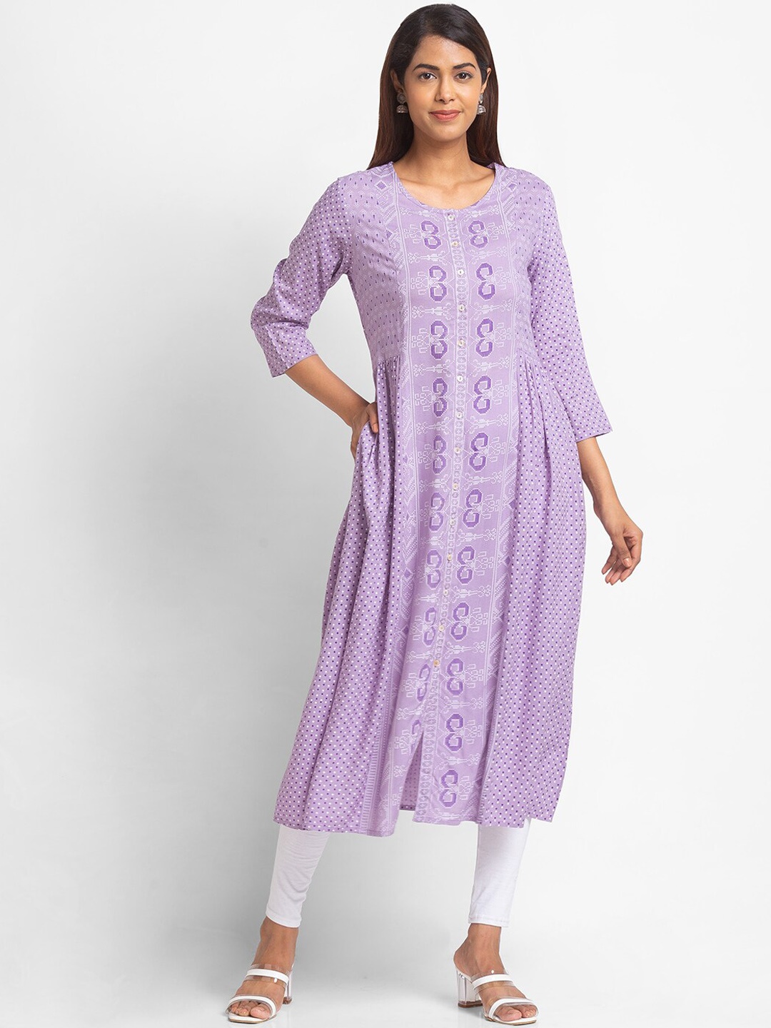 

Globus Women Geometric Anarkali Kurta, Lavender