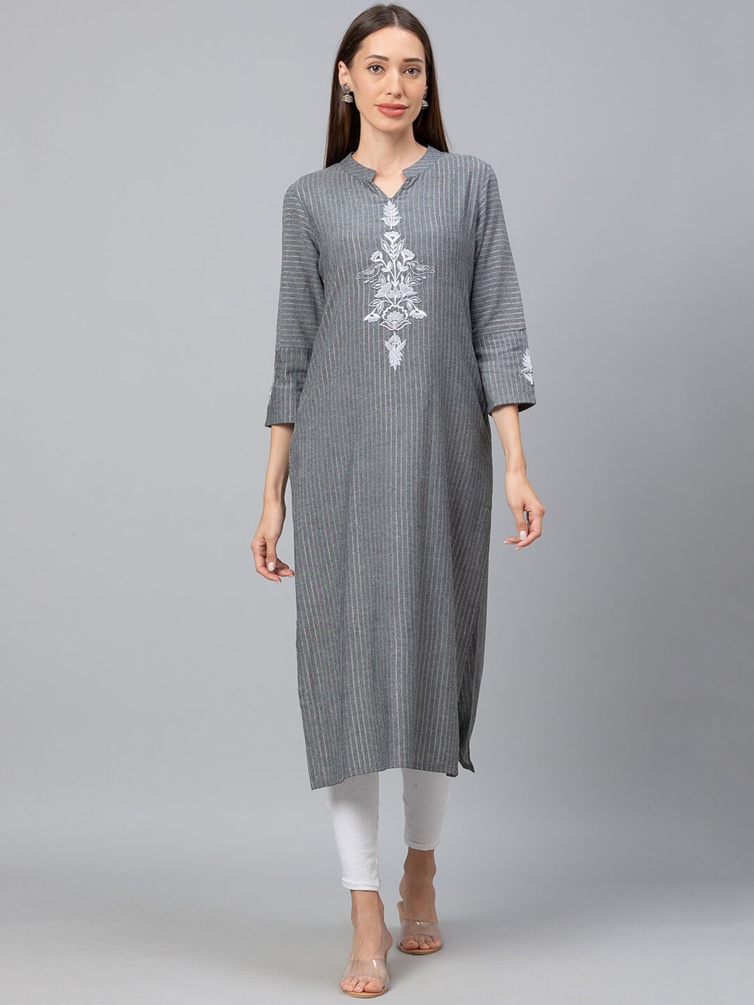 

Globus Women Floral Yoke Design Thread Work Kurta, Grey