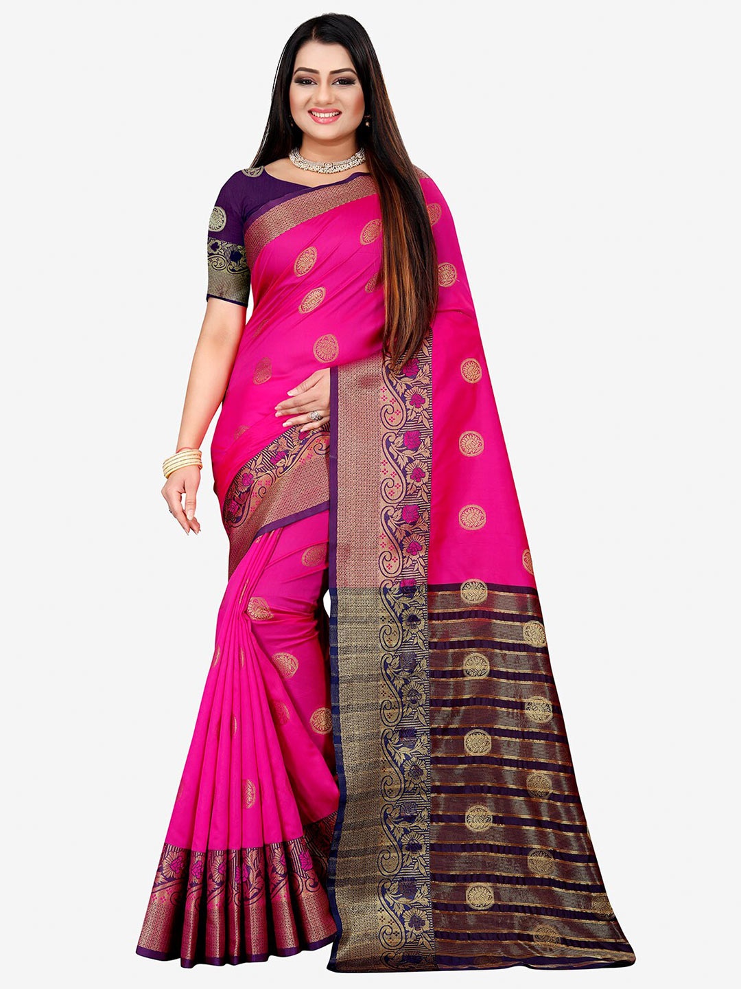 

Indian Fashionista Pink & Purple Woven Design Zari Art Silk Banarasi Saree