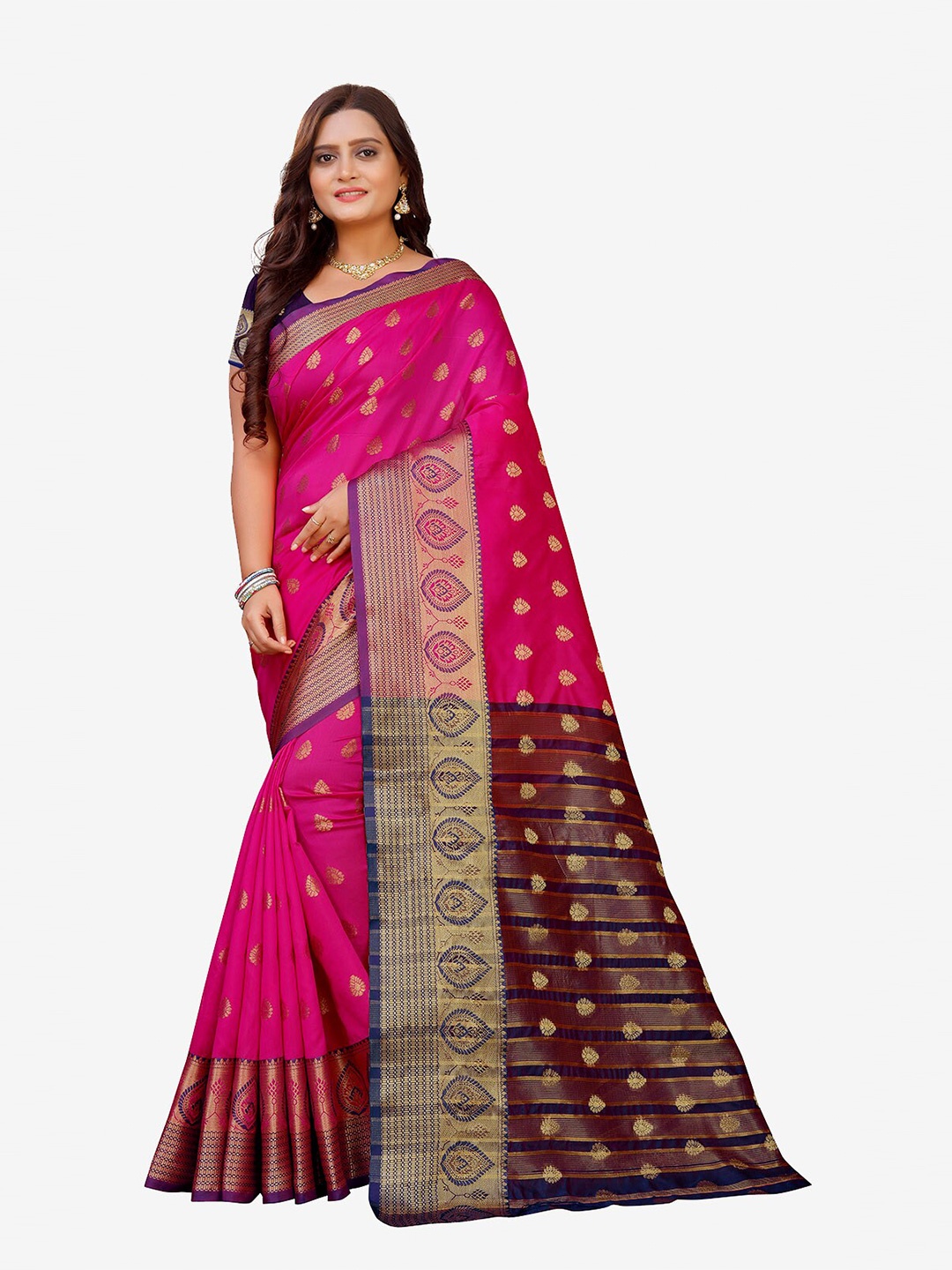 

Indian Fashionista Pink & Purple Woven Design Zari Art Silk Banarasi Saree