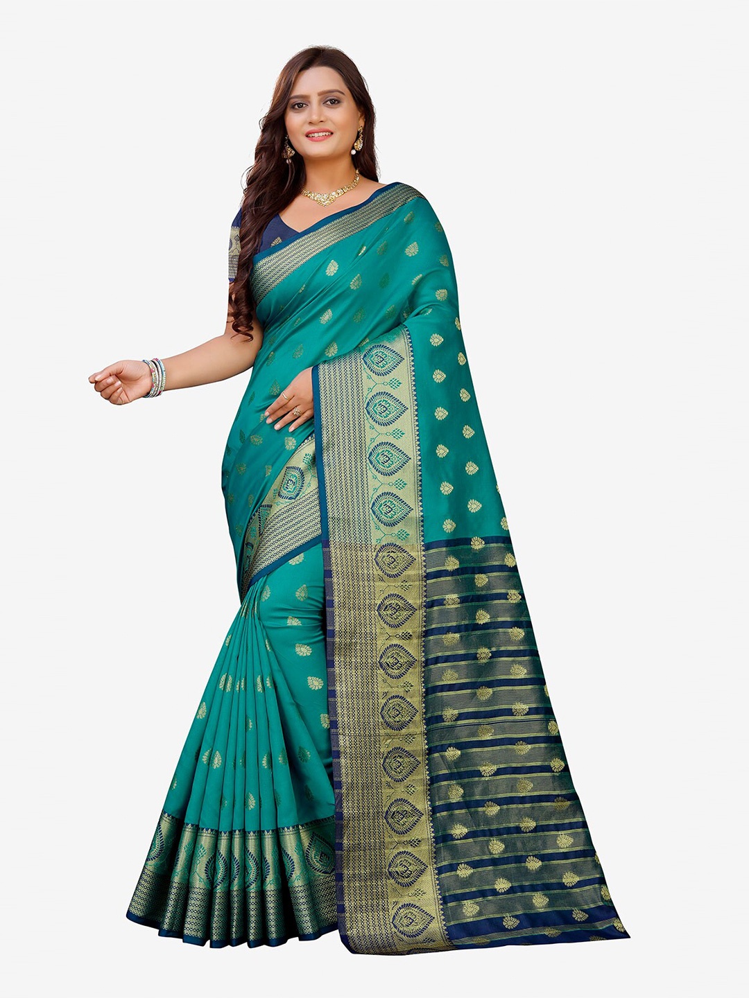 

Indian Fashionista Green & Blue Woven Design Zari Art Silk Banarasi Saree