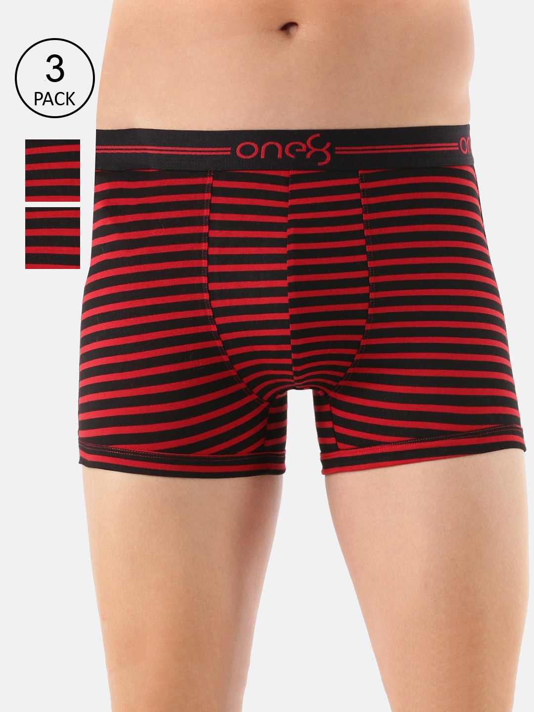 

one8 by Virat Kohli Men Pack Of 3 Striped Combed Cotton Trunk 730-PO3-Red-Red