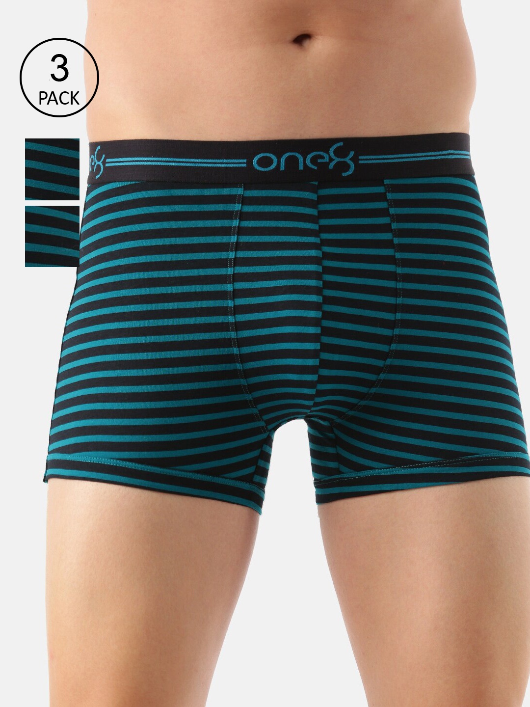 

one8 by Virat Kohli Men Pack Of 3 Striped Printed Cotton Trunk730-PO3-Seagreen, Sea green