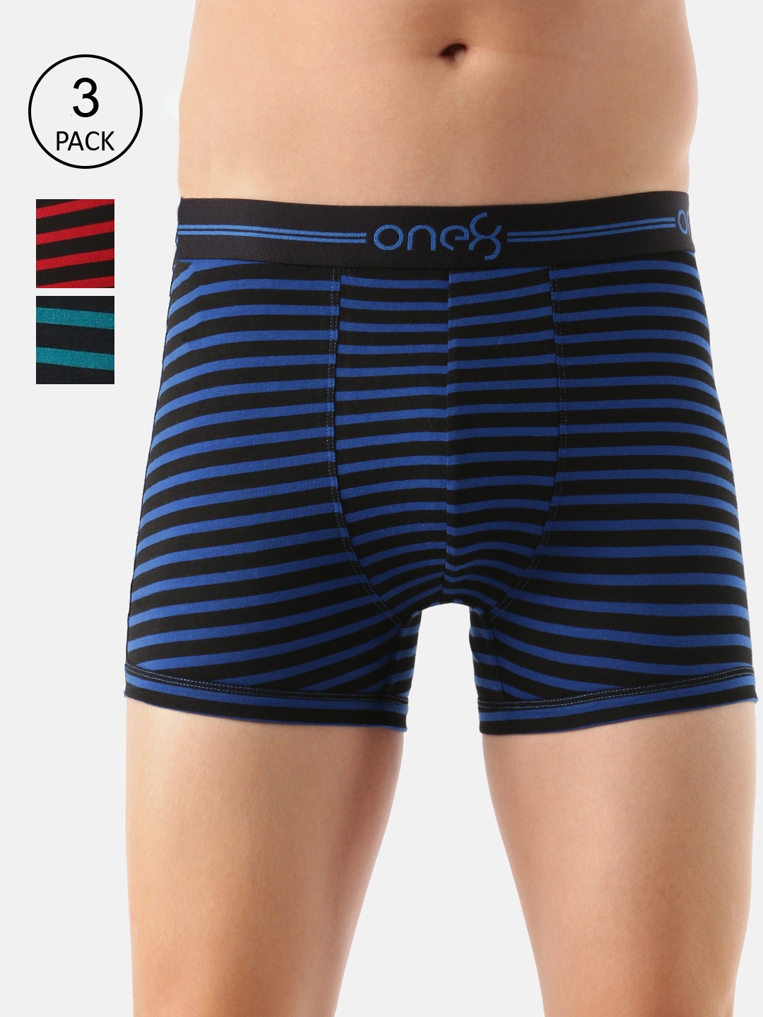 

one8 by Virat Kohli Men Pack Of 3 Cotton Trunk 730-PO3-Rblue/Red/Seagreen-Royal Blue