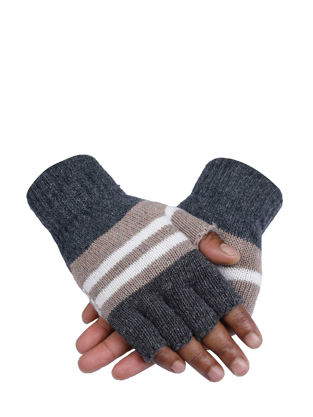 

LOOM LEGACY Men Acrylic Hand Gloves, Grey melange