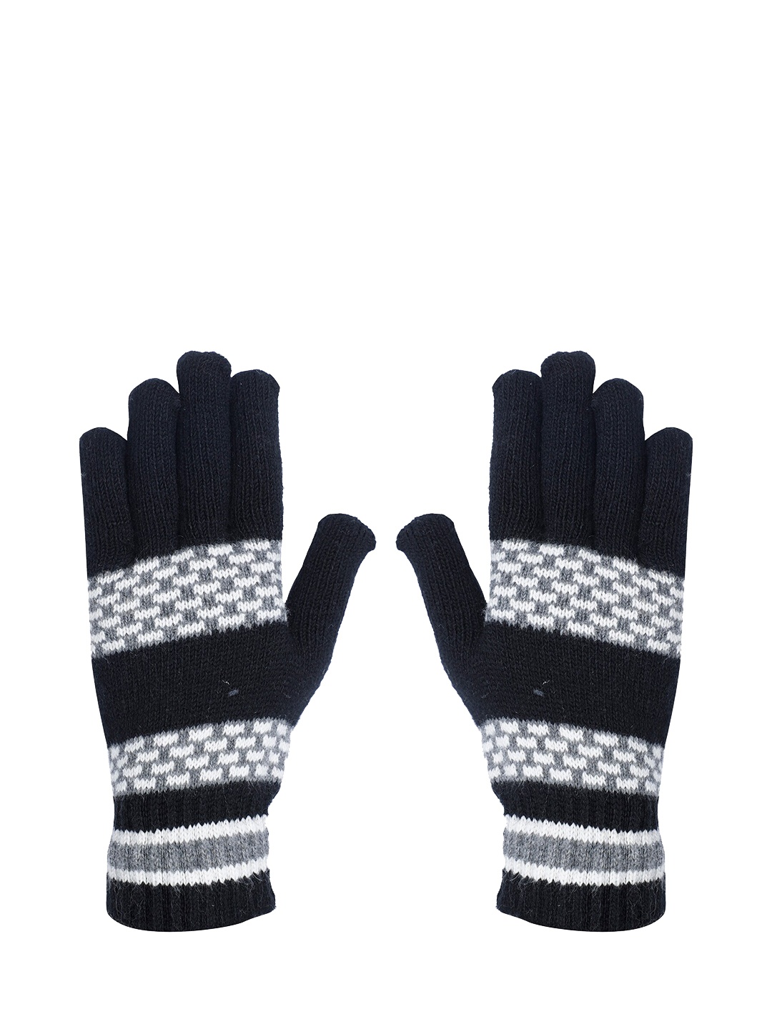 

LOOM LEGACY Men Navy-Blue & White Self-Design Acrylic Winter Gloves