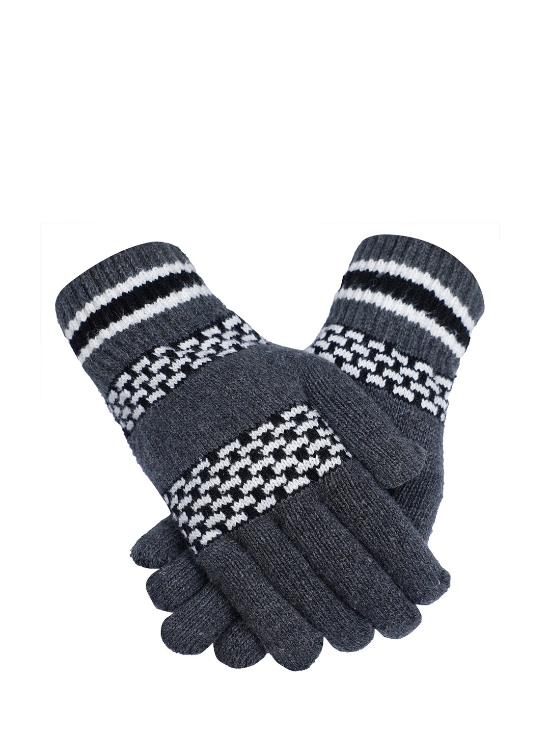 

LOOM LEGACY Men Grey Melange & White Acrylic Winter Hand Gloves
