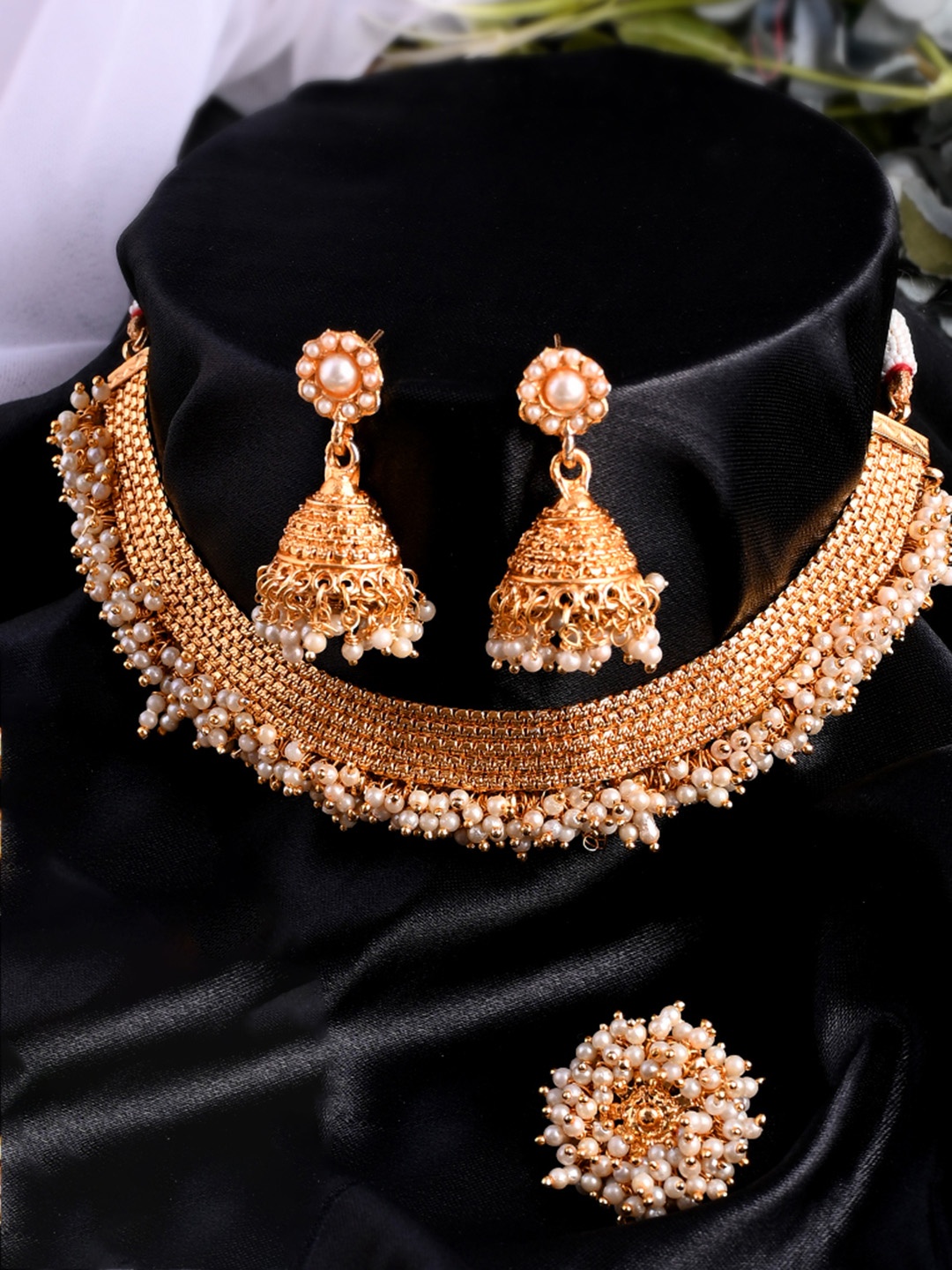 AQUASTREET JEWELS Gold-Plated White Pearls Beaded Jewellery Set
