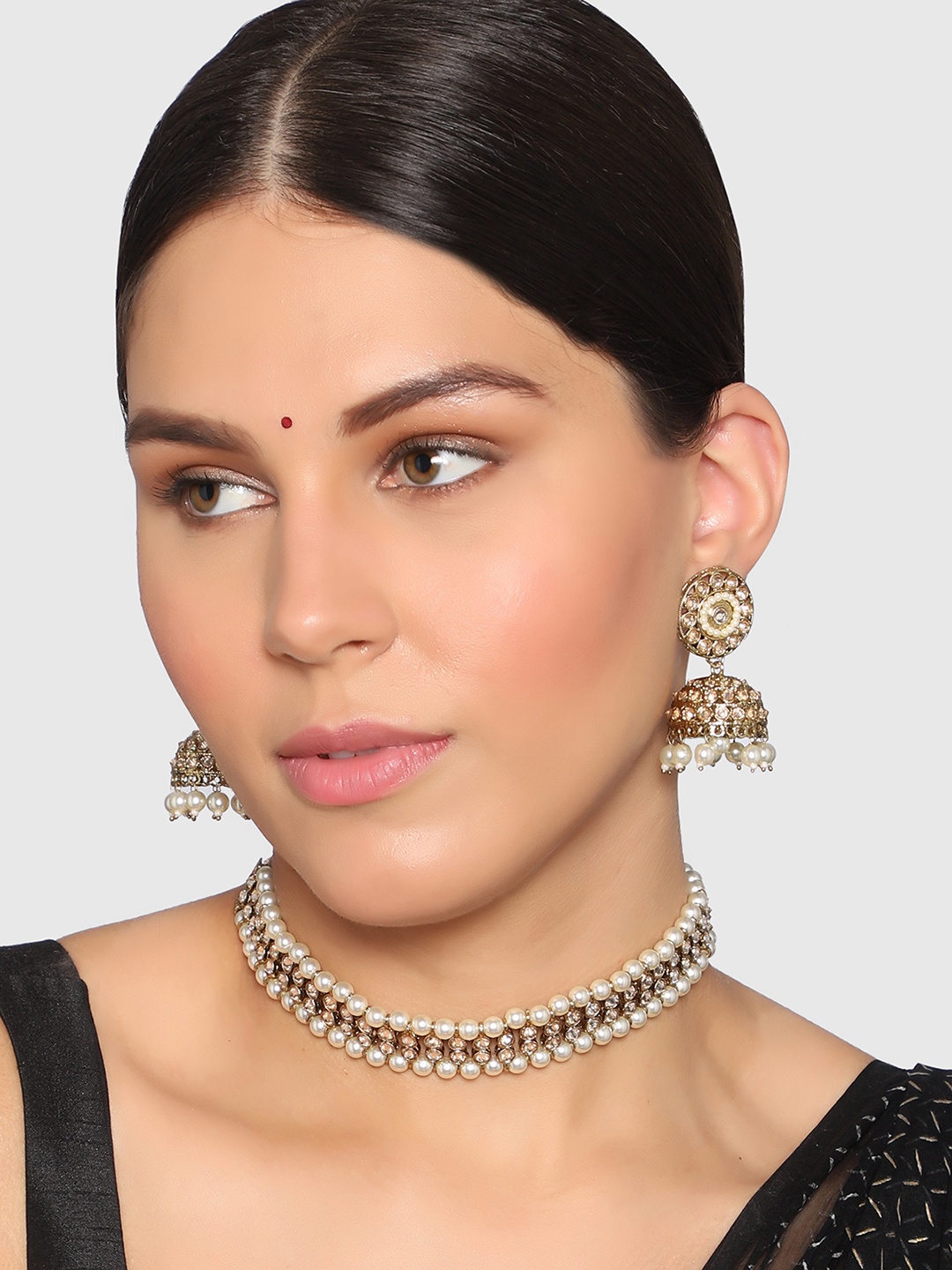 

AQUASTREET JEWELS Gold-Plated White AD Stone-Studded Choker Necklace Set