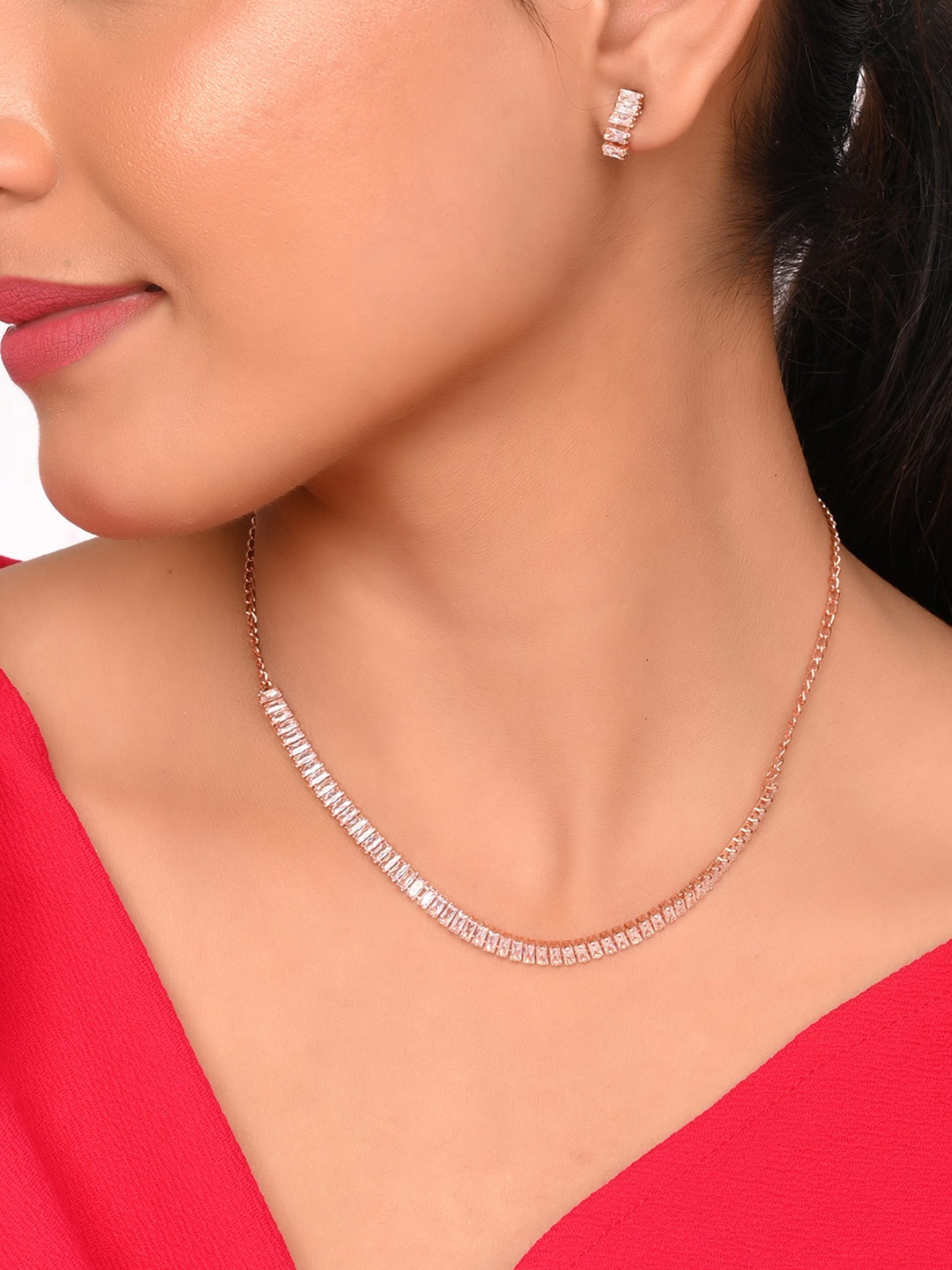 

AQUASTREET JEWELS Rose Gold-Plated Crystals Studded Jewellery Set