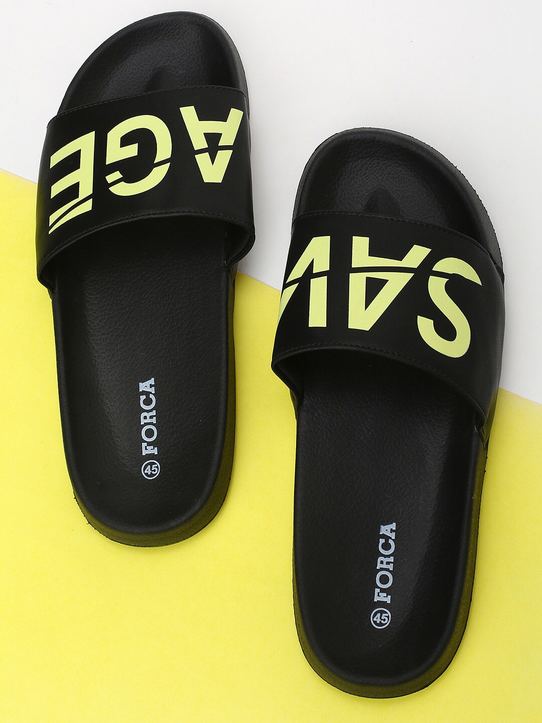 

Forca Men Printed Synthetic Flip Flops Sliders, Black