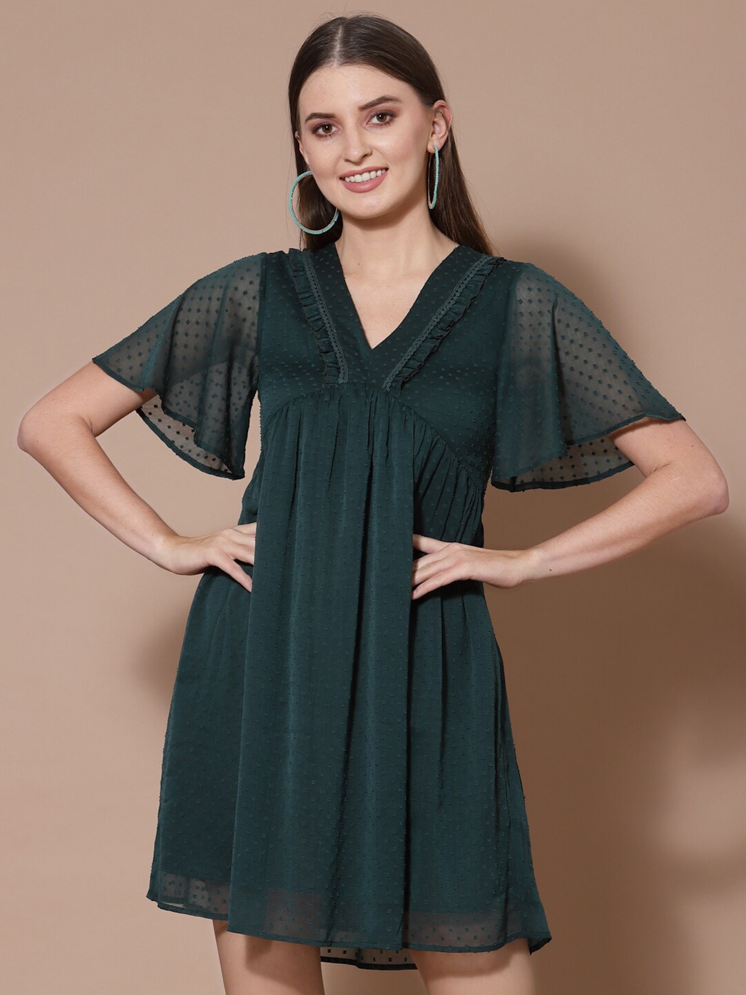 

Strong And Brave Odour Free Solid Chiffon A-Line Dress, Green