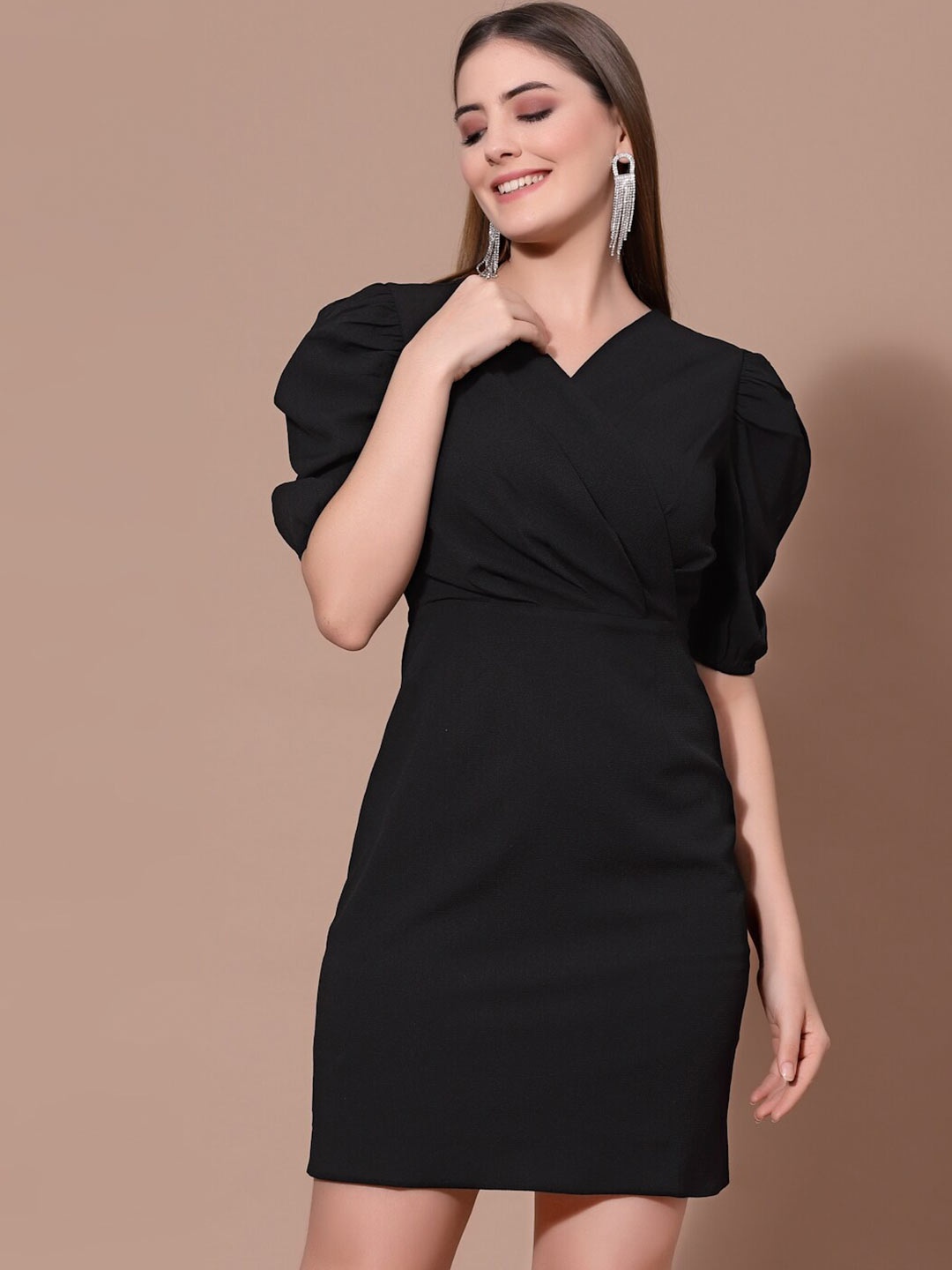 

Strong And Brave Odour Free Solid Crepe Sheath Dress, Black