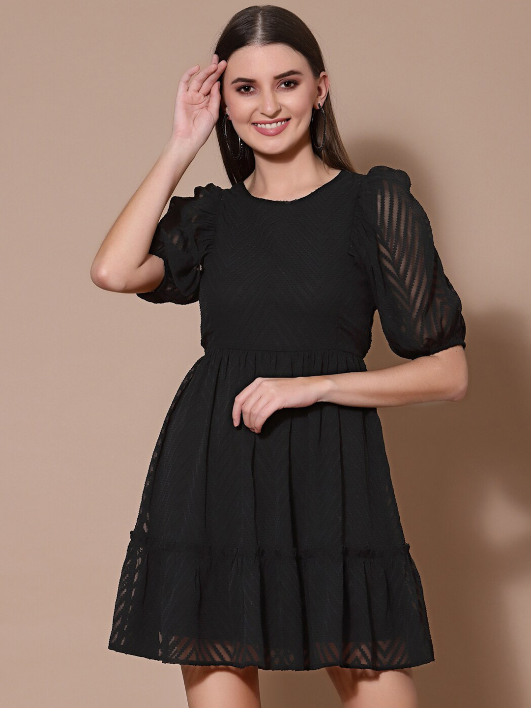

Strong And Brave Odour Free Solid Georgette Dress, Black