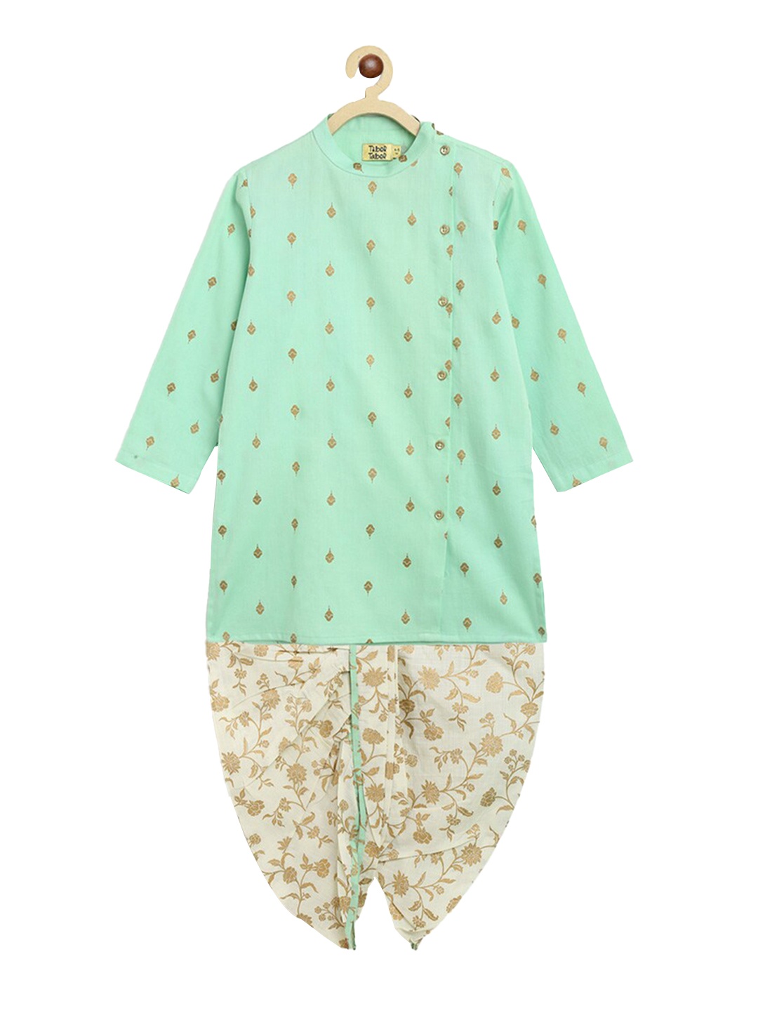

Tiber Taber Boys Floral Printed Pure Cotton Kurta with Dhoti Pants, Green