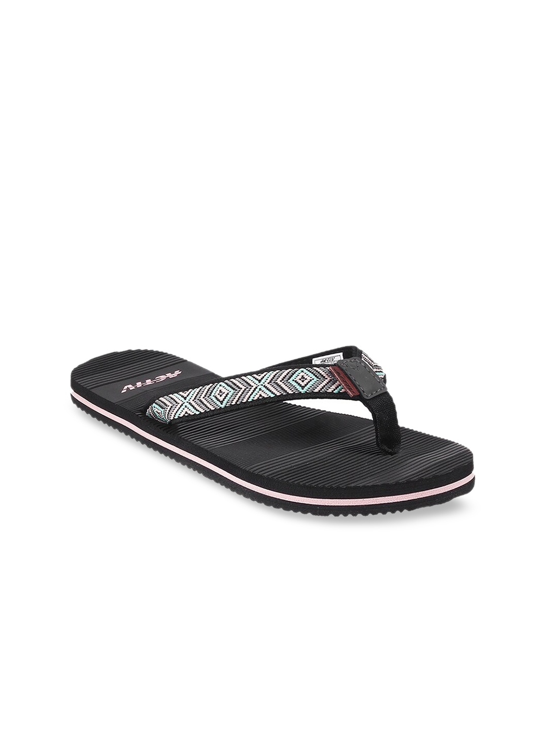 

ACTIV Women Black Embroidered T-Strap Flats