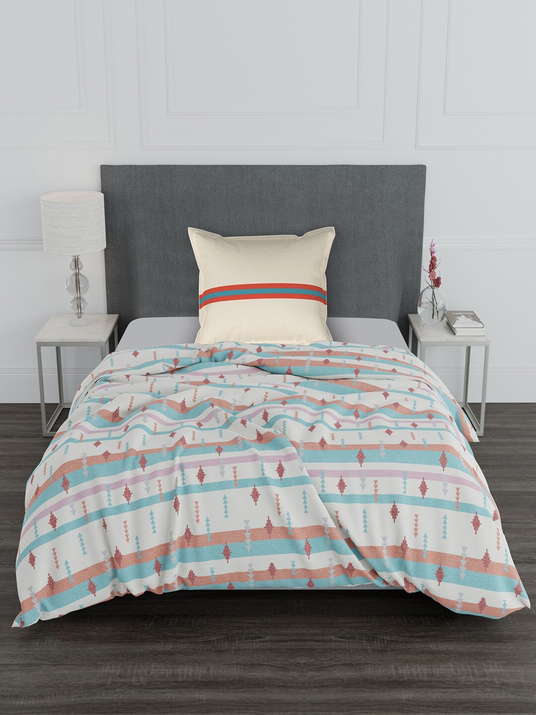 

Trident Pink & Blue Striped 100% Cotton 144 TC Single Bedsheet with 1 Pillow Covers