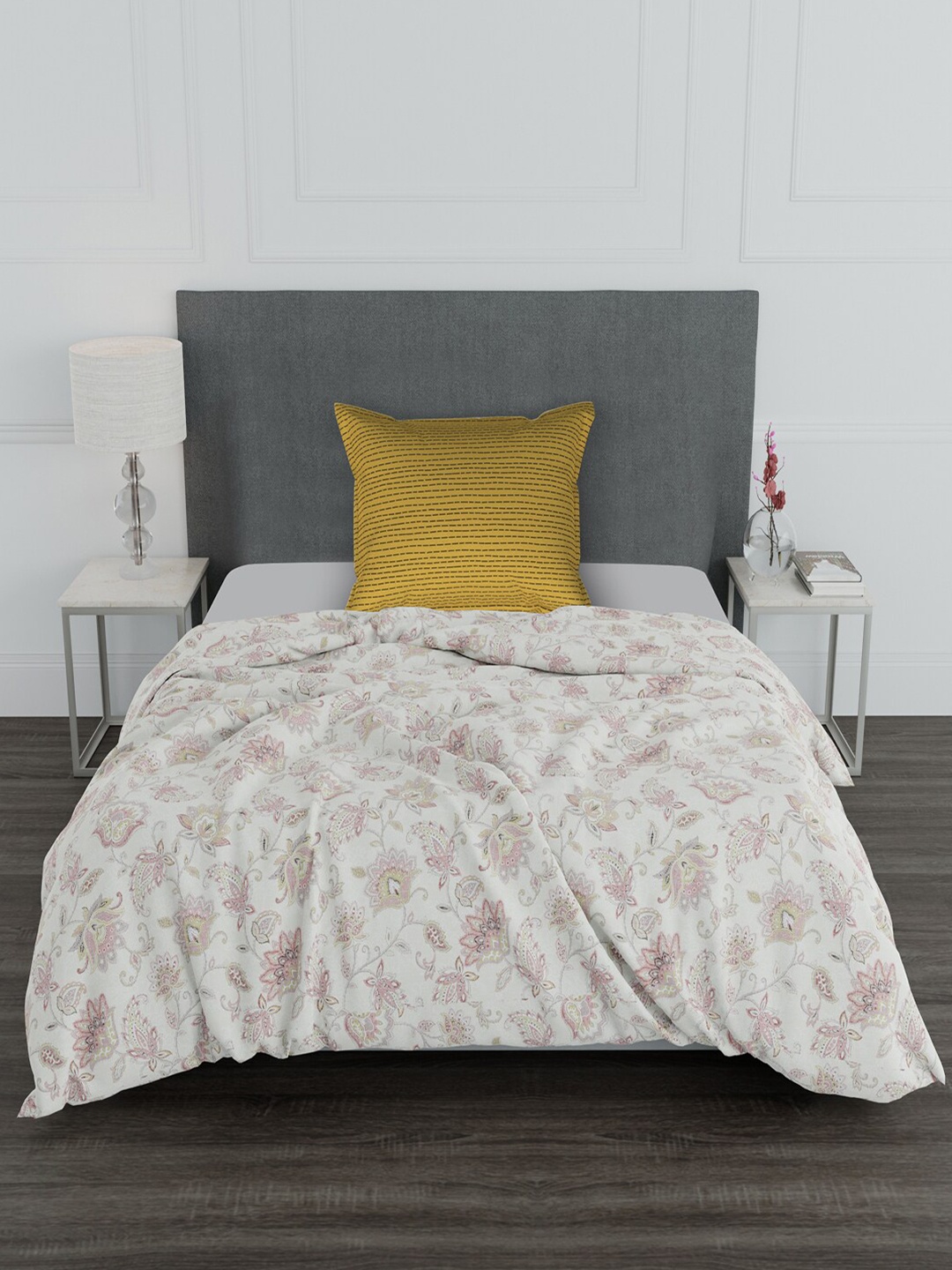 

Trident Beige & Pink Floral 100% Cotton 144 TC Single Bedsheet with 1 Pillow Covers