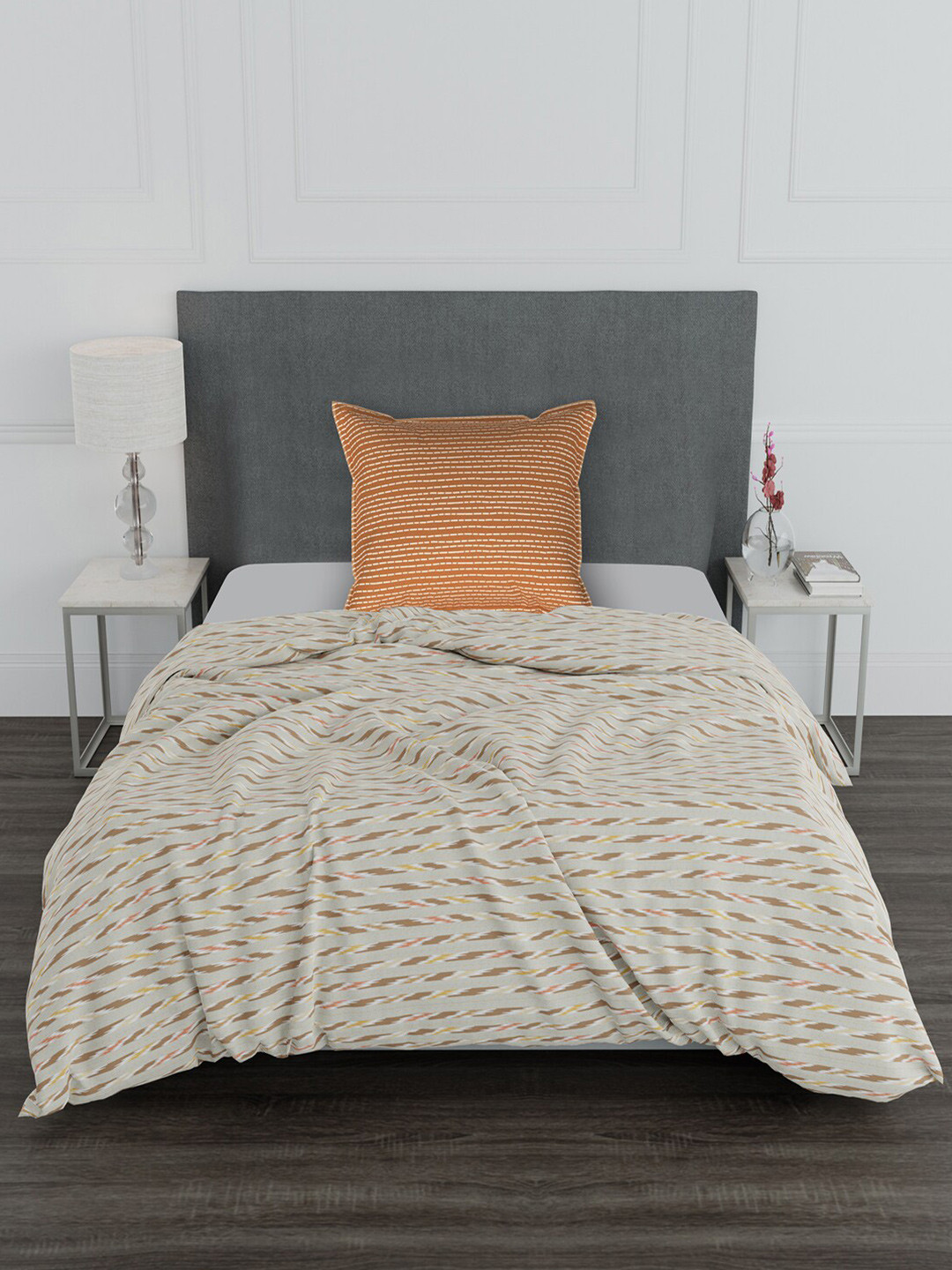 

Trident Beige Striped 100% Cotton 144 TC Single Bedsheet with 1 Pillow Covers