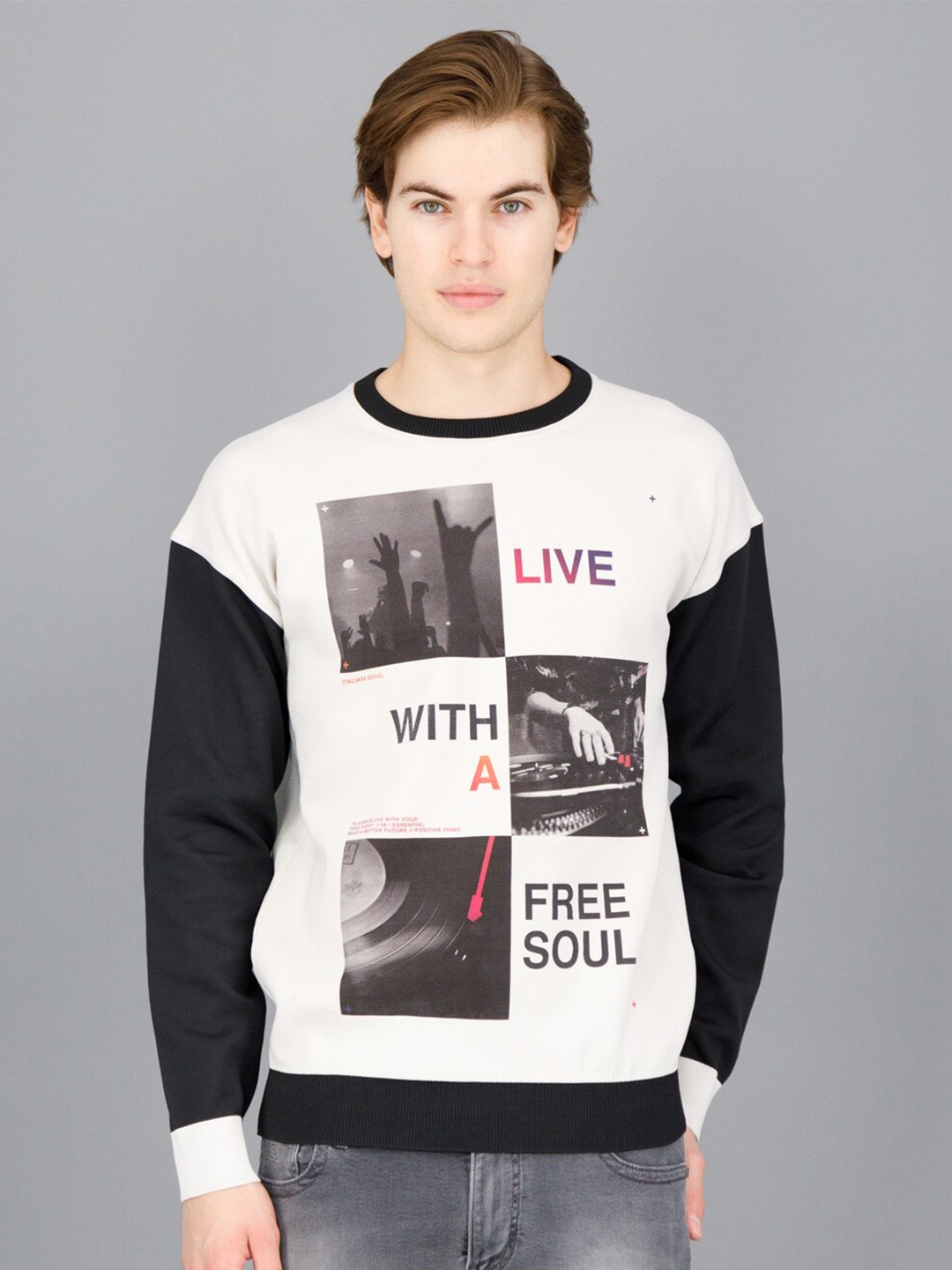 

FREESOUL Men Off White Printed Sweatshirt