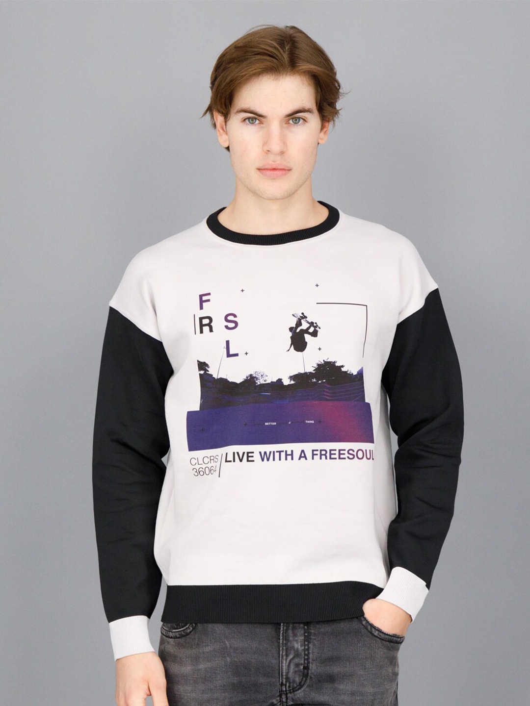 

FREESOUL Men Off White Printed Sweatshirt