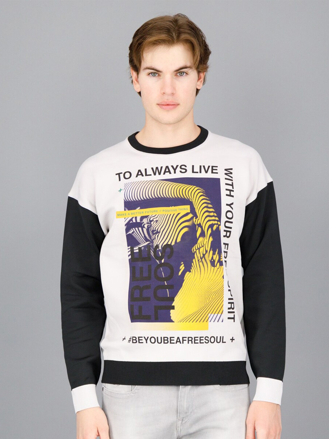 

FREESOUL Men Off White Printed Sweatshirt