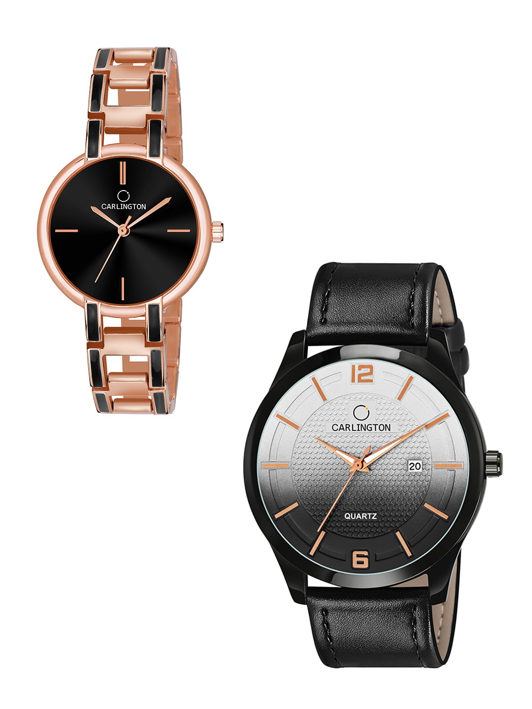 

CARLINGTON Unisex Black & Rose Gold Toned Leather Straps Analogue Watch-CT1010