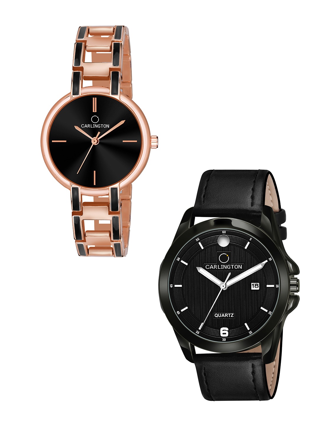 

CARLINGTON Unisex Black Dial & Leather Straps Analogue Watch-CK Black-CT1040