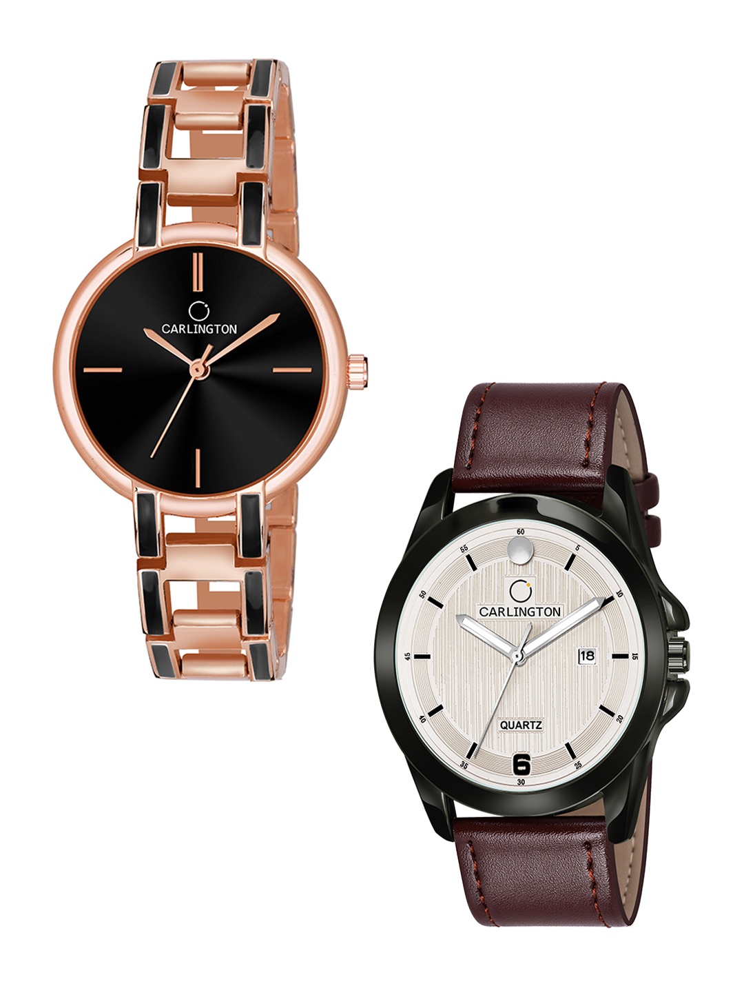 

CARLINGTON Unisex Black Dial & Rose Gold Toned Straps Analogue Watch CT1040