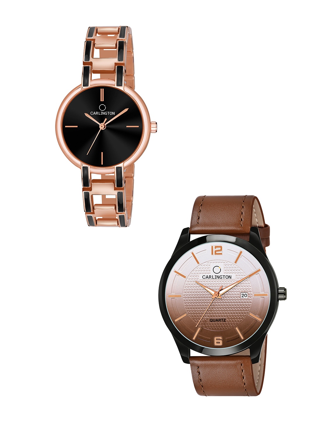 

CARLINGTON Unisex Black Dial & Rose Gold Toned Straps Analogue Watch CT1010