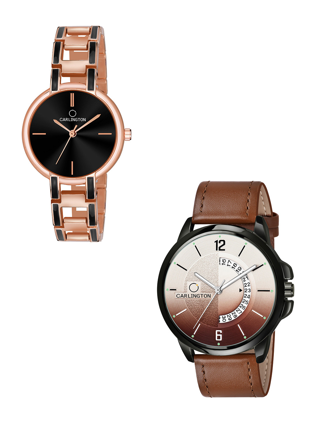

CARLINGTON Unisex Black Dial & Rose Gold Toned Straps Analogue Watch CT1030