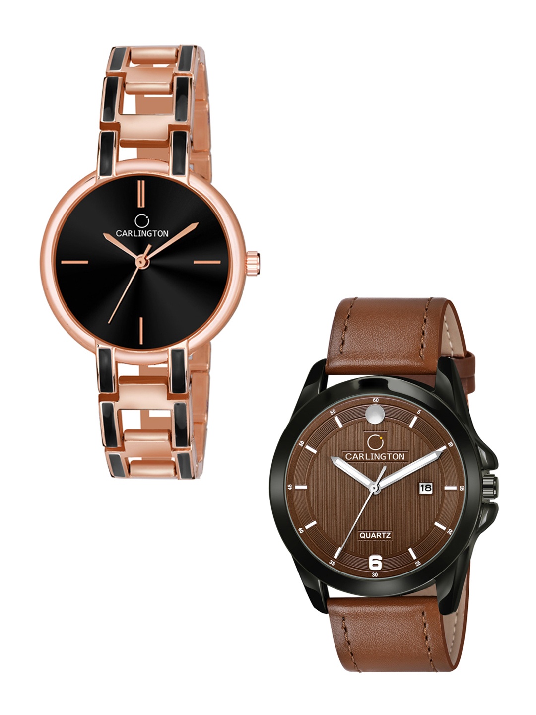 

CARLINGTON Unisex Black Dial & Rose Gold Toned Straps Analogue Watch CT1040