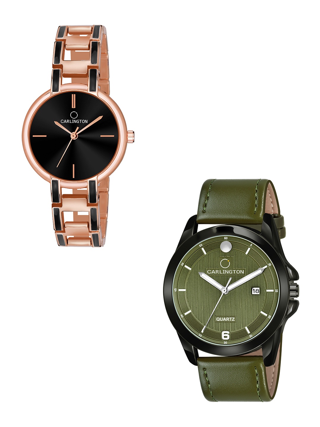 

CARLINGTON Unisex Black Dial & Rose Gold Toned Straps Analogue Watch CT1040