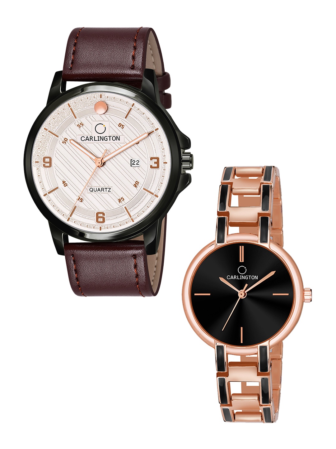 

CARLINGTON Unisex Black Dial & Rose Gold Toned Straps Analogue Watch CT1050, Multi