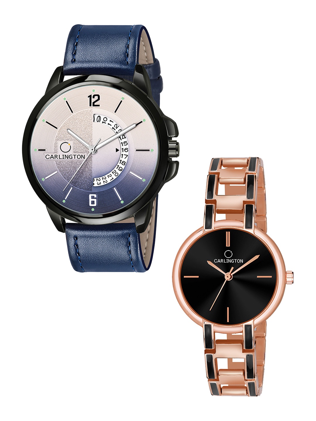 

CARLINGTON Unisex Black Dial & Rose Gold Toned Straps Analogue Watch CT1030