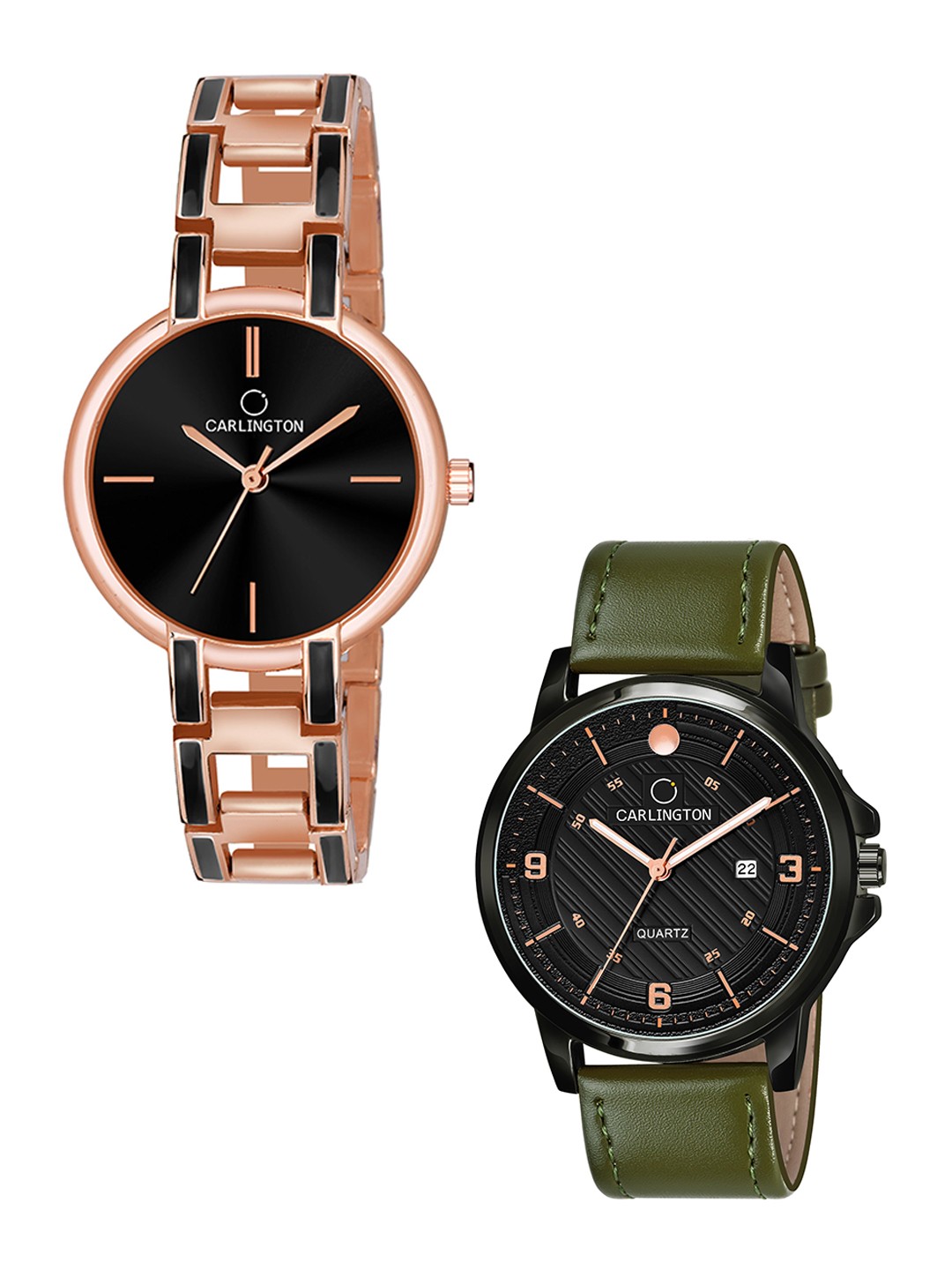 

CARLINGTON Unisex Black Dial & Rose Gold Toned Straps Analogue Watch CT1050