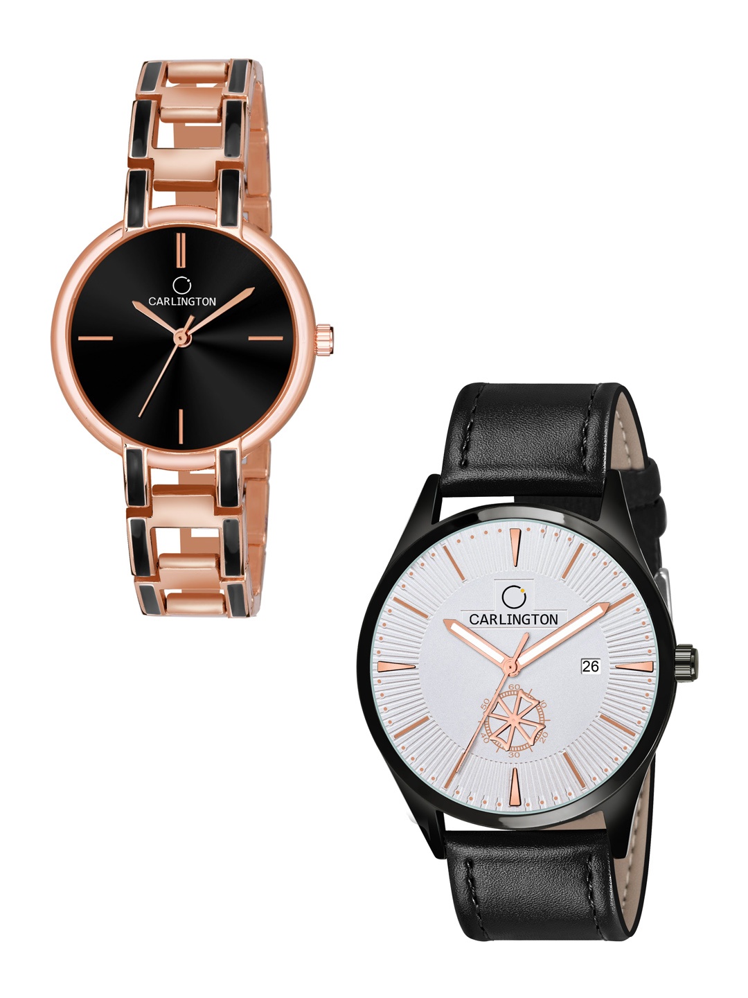 

CARLINGTON Unisex Black Dial & Rose Gold Toned Straps Analogue Watch CT1020