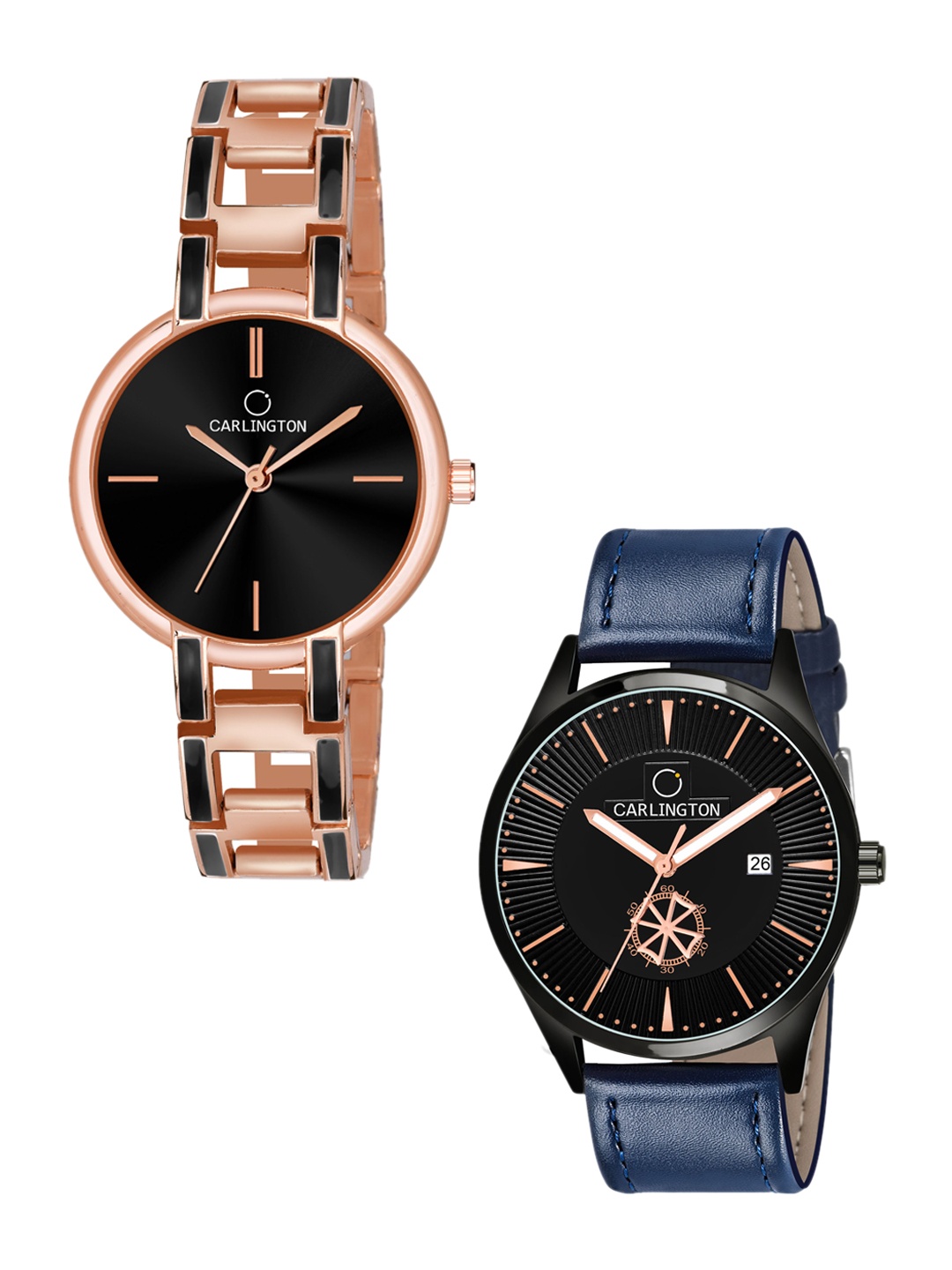 

CARLINGTON Unisex Black Dial & Rose Gold Toned Straps Analogue Watch CT1020