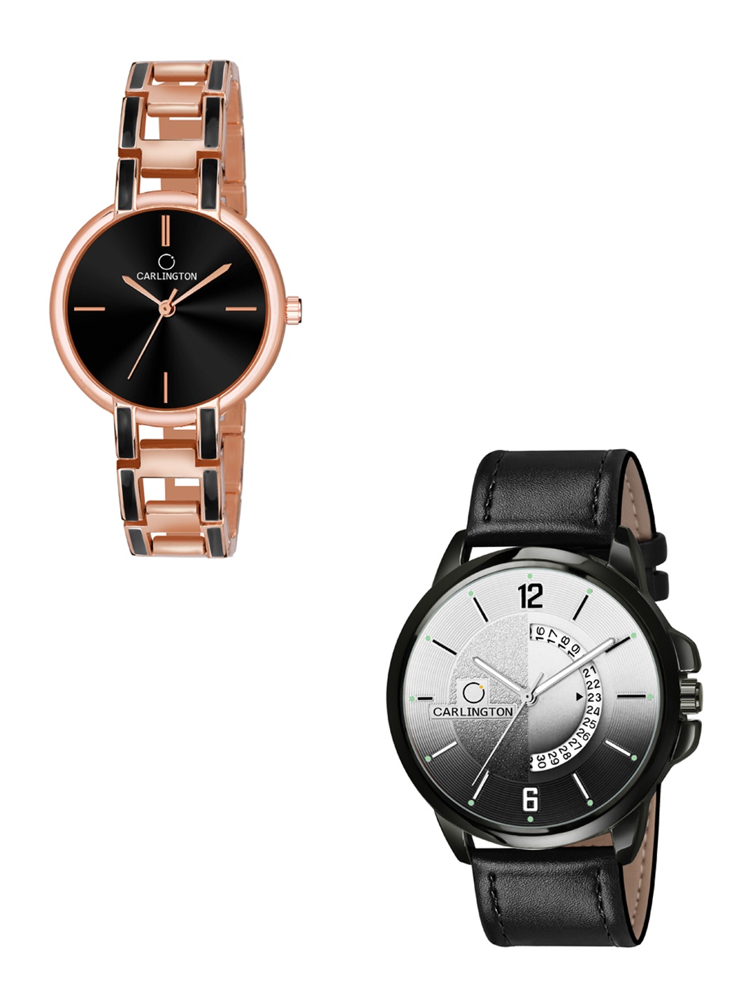 

CARLINGTON Unisex Black Dial & Rose Gold Toned Straps Analogue Watch CT1030