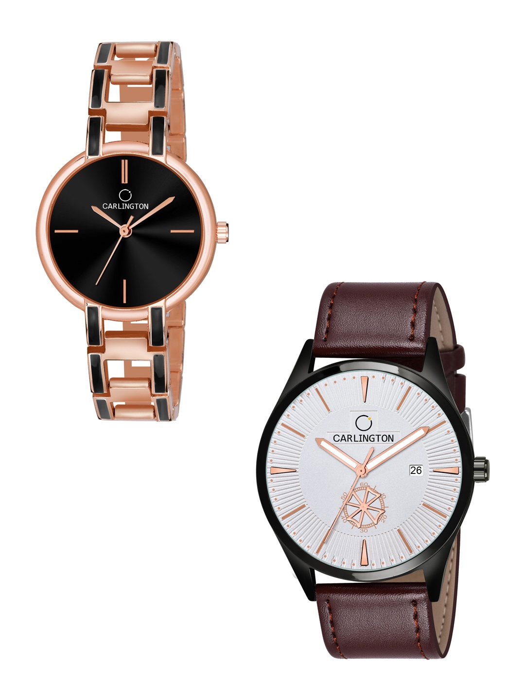 

CARLINGTON Unisex Black Dial & Rose Gold Toned Straps Analogue Watch CT1020