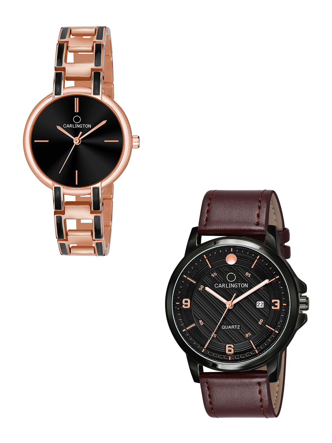 

CARLINGTON Unisex Black Dial & Rose Gold Toned Straps Analogue Watch CT1050
