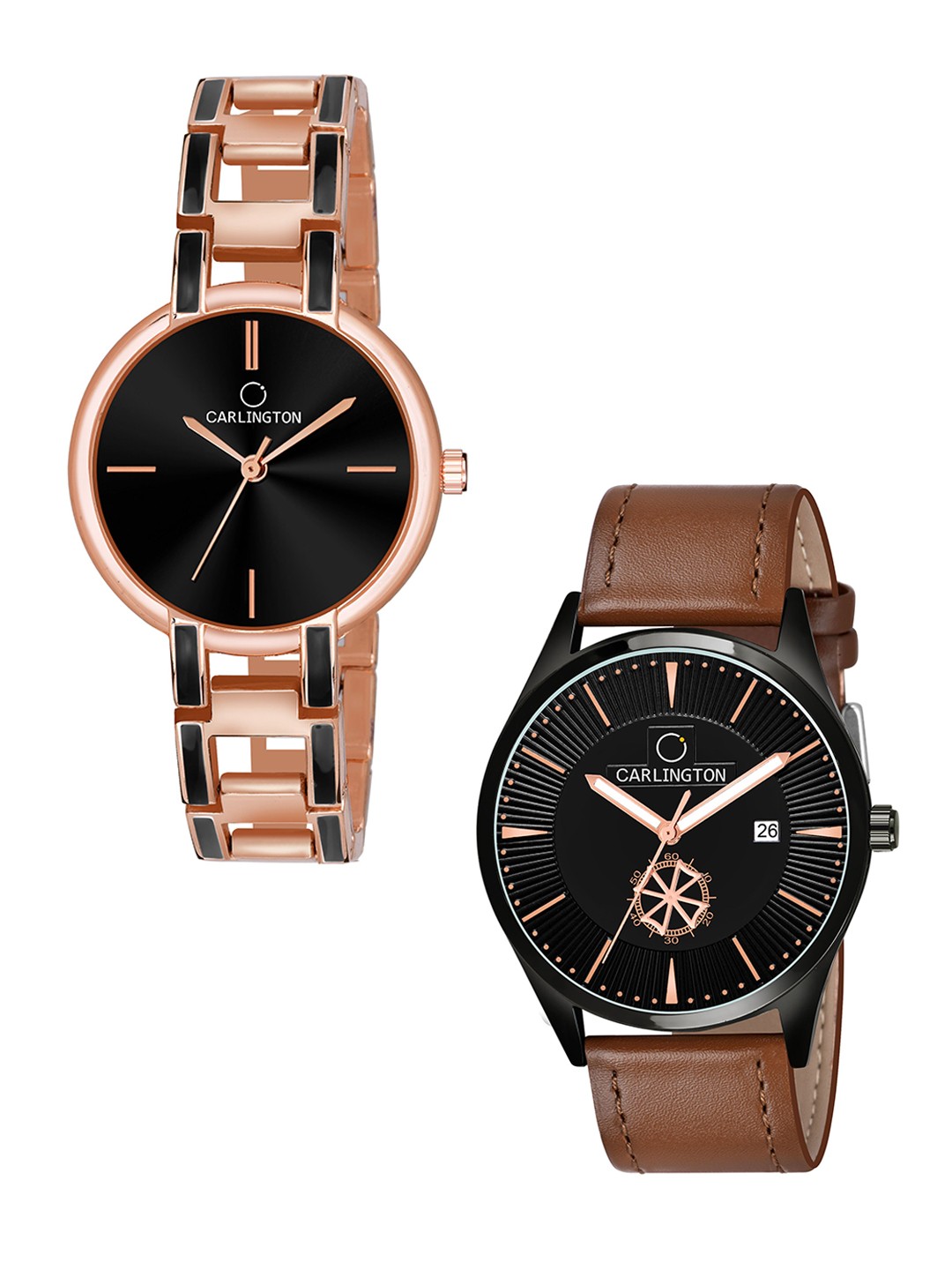 

CARLINGTON Unisex Black Dial & Rose Gold Toned Straps Analogue Watch CT1020